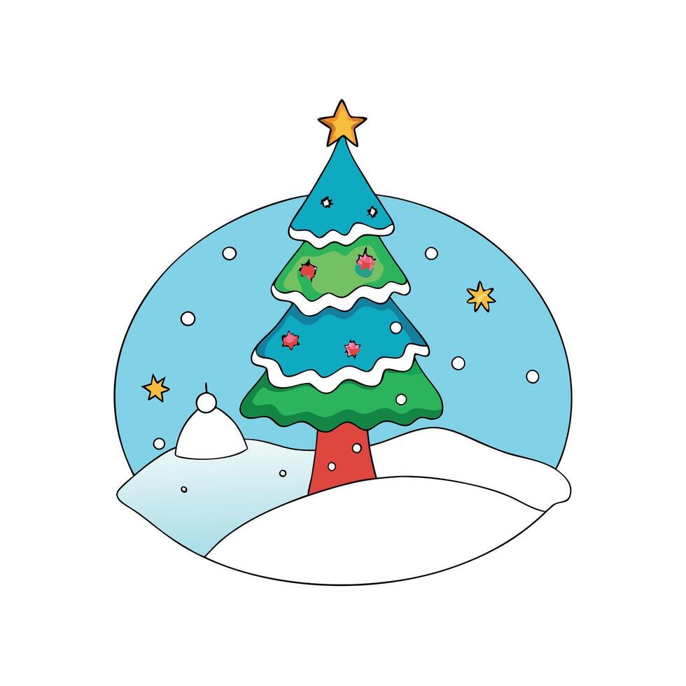 Snow scenery of winter wonderland with shining christmas tree vector