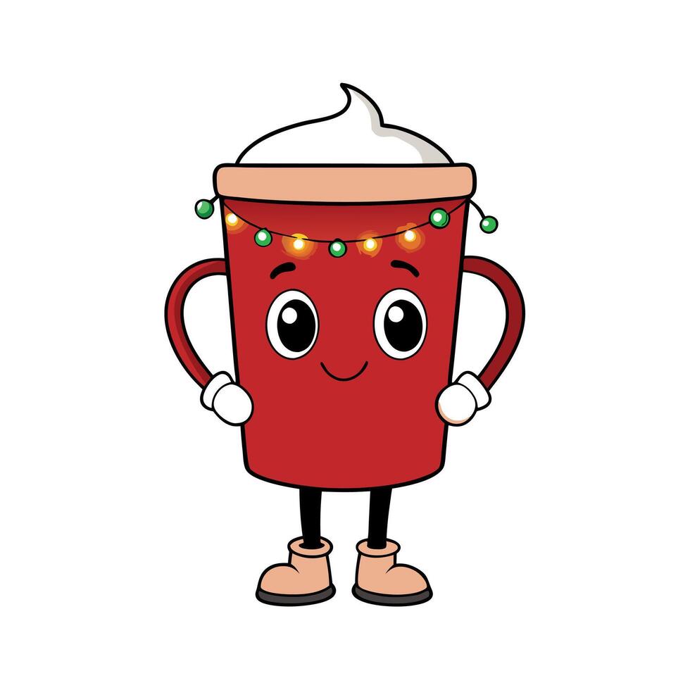 Shallow focus shot of an coffee cup with Christmas lights in bokeh vector