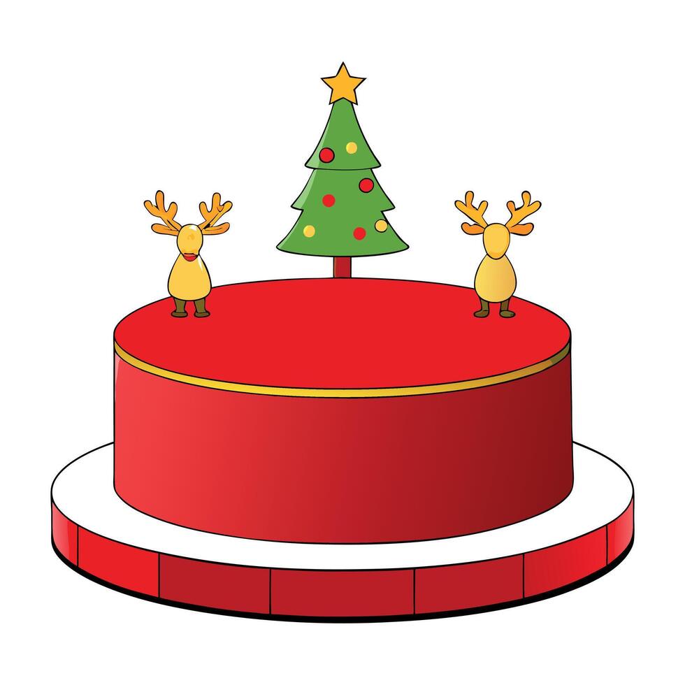 A red cake with a christmas tree on top vector