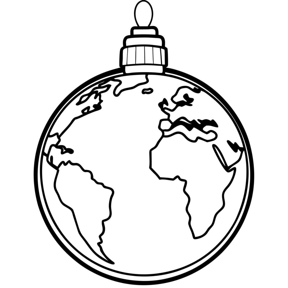 Single christmas ball ornament - black and gold with a world map vector