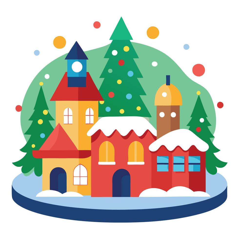 A cartoon illustration of a christmas village vector