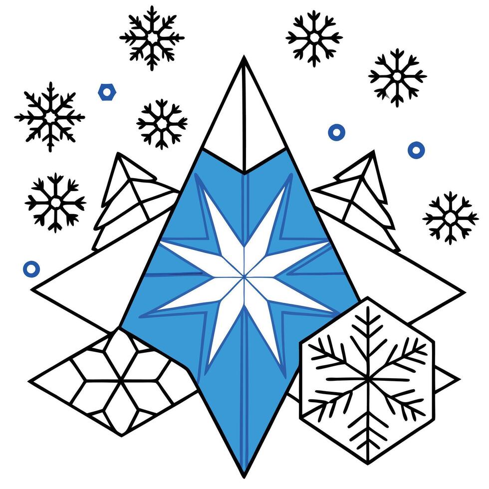 Merry paper background winter art snowflakes decoration blue christmas origami tree. vector