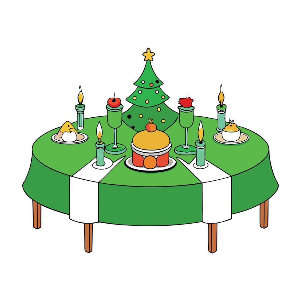 Elegant green theme table setting for Christmas and New year dinner. vector