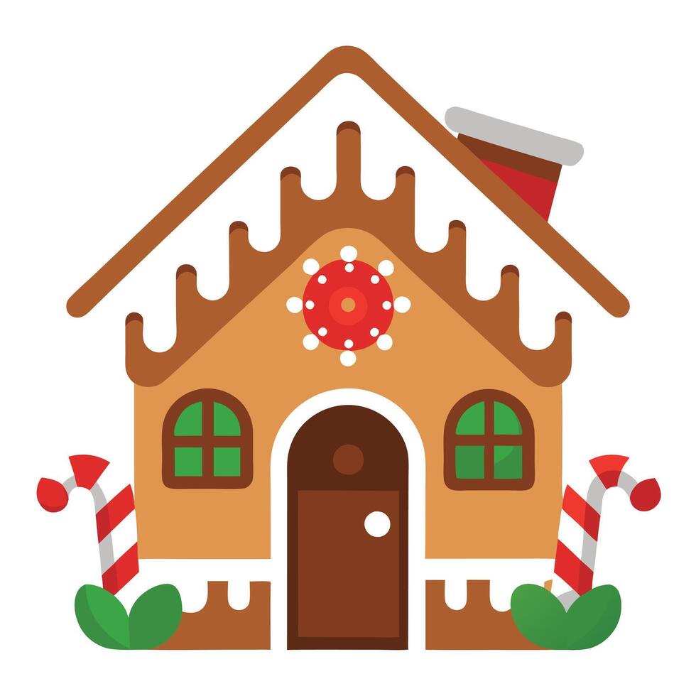 A festive christmas gingerbread house decorated with white icing vector