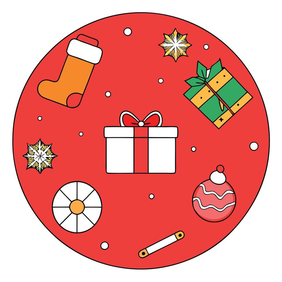 Merry Christmas. Modern christmas flat lay. red background - vector