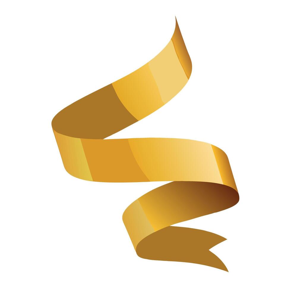A curly gold ribbon for Christmas and birthday present banner isolated against a white background - vector