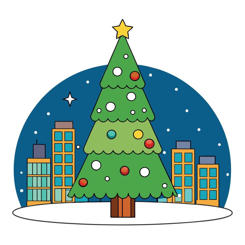 Large illuminated christmas tree in the city at night vector