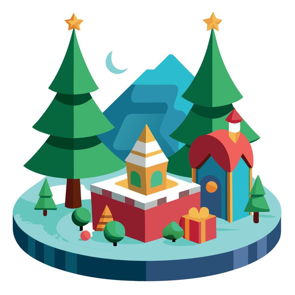 Christmas village with trees and houses vector