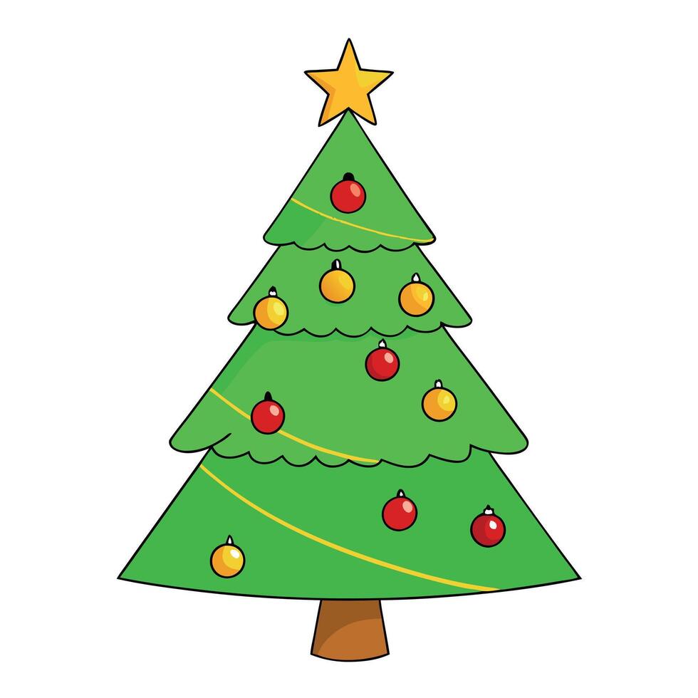 Realistic christmas green tree with gold and red christmas ball. vector