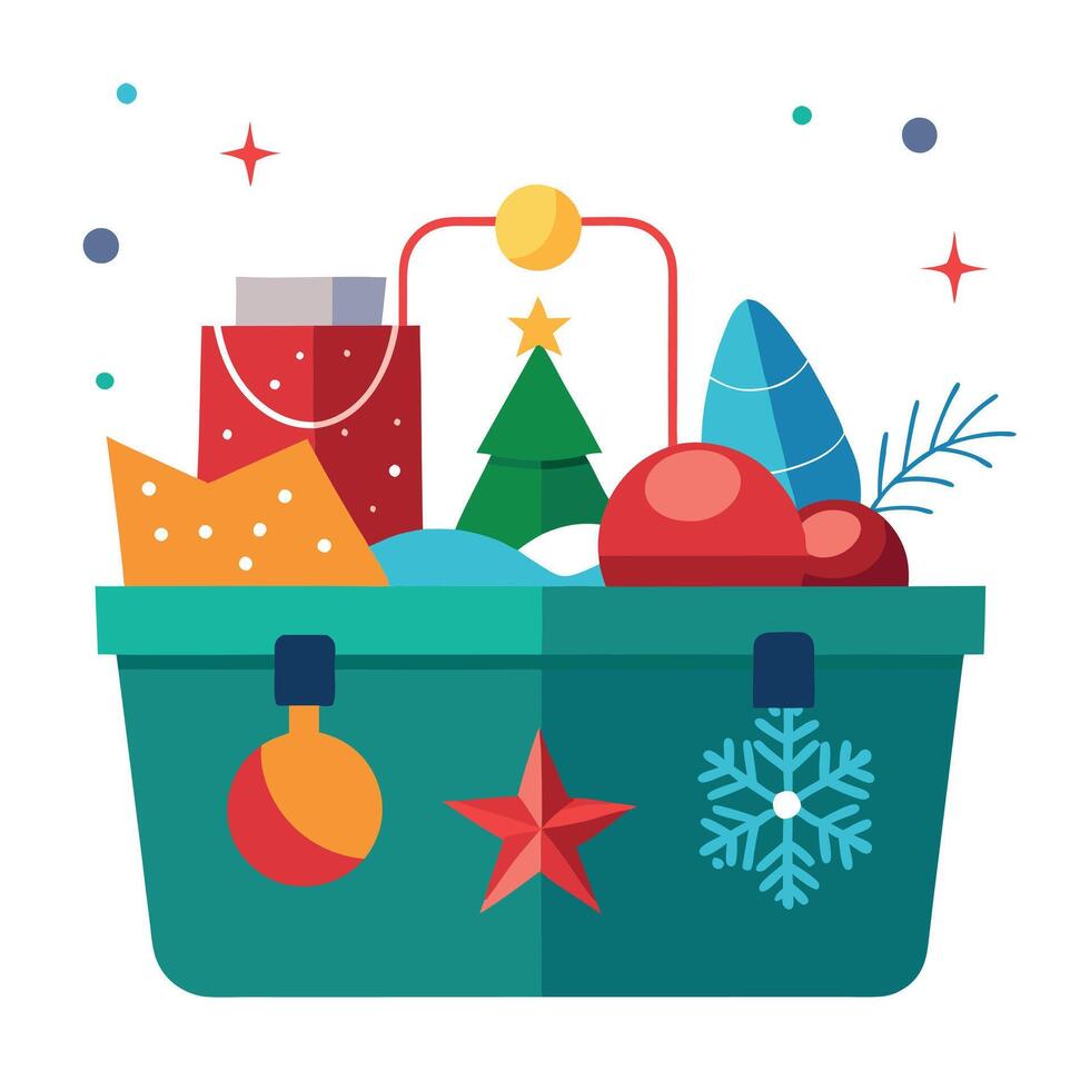 Christmas shopping basket with christmas decorations vector