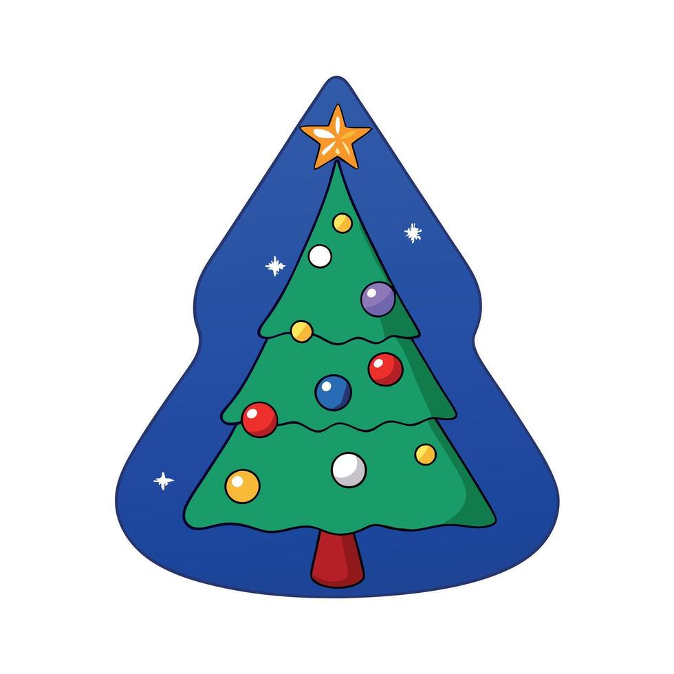 Christmas tree with decoration in the navy blue background vector