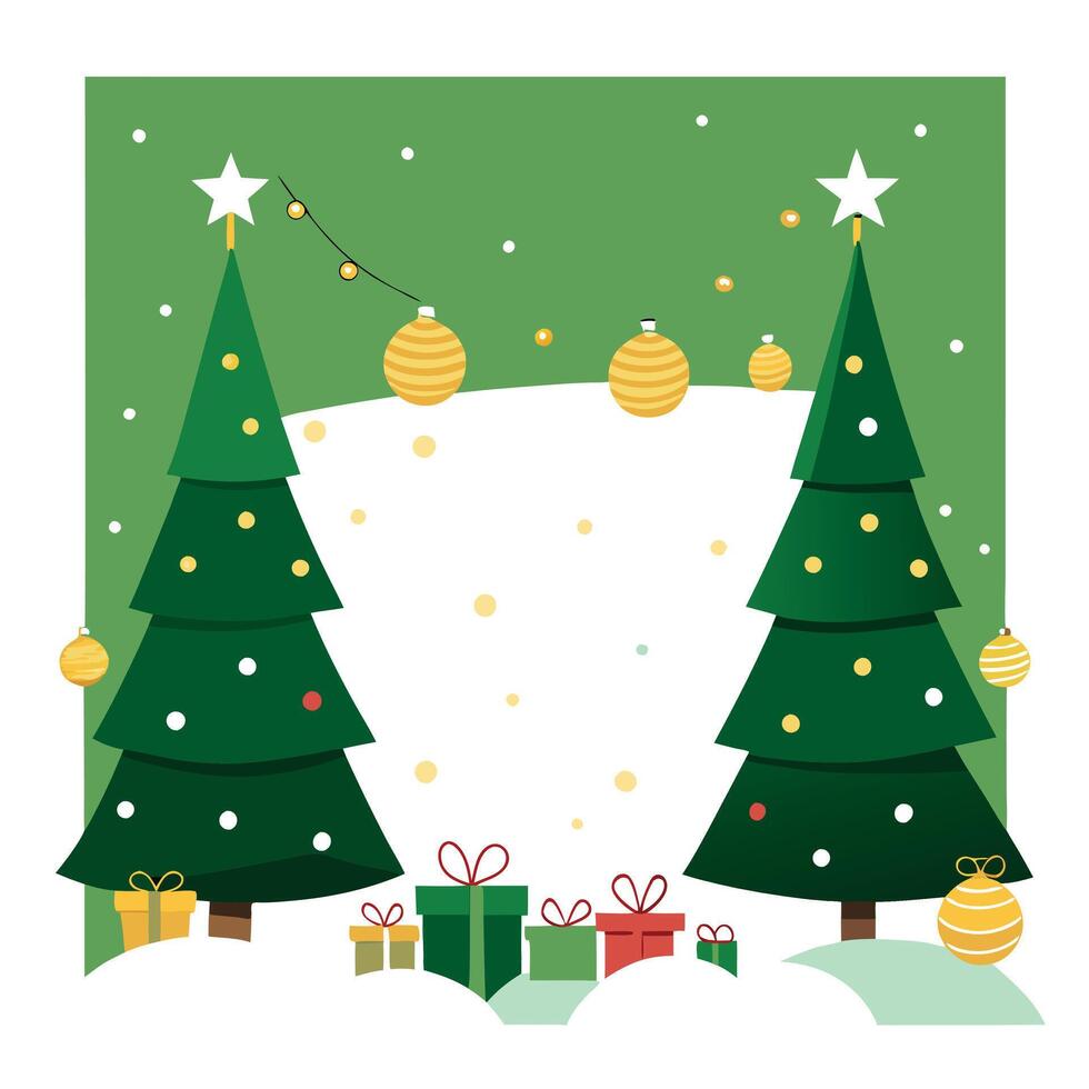 Green christmas background with Christmas trees decorated with small lights. greeting card blank vector