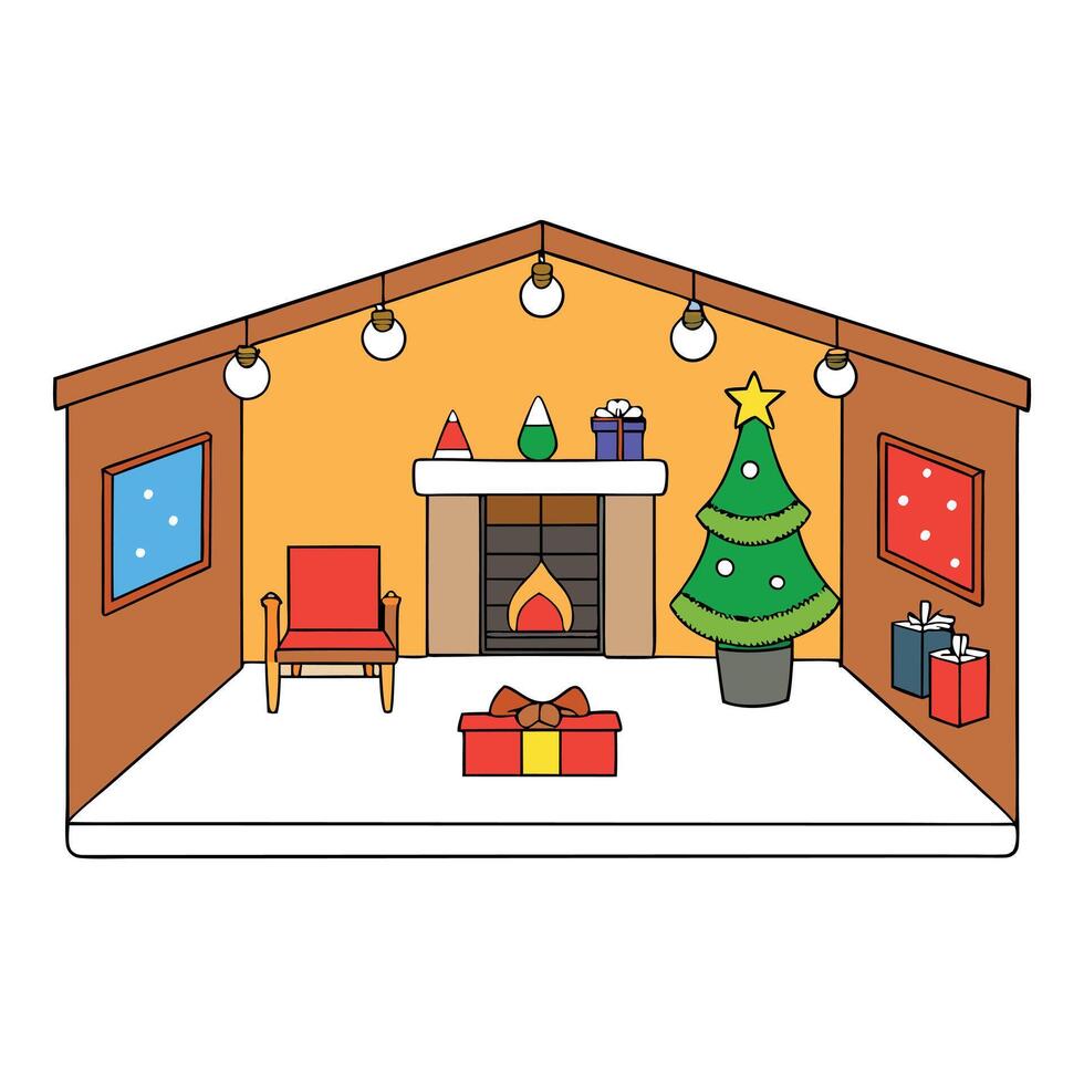 Christmas decorated room in a country house. Created using tools vector