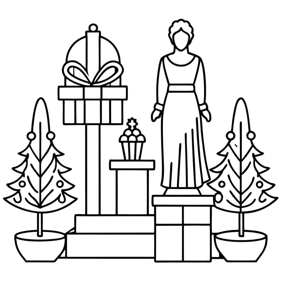 Christmas decor. chic statuettes. arranged gifts. in the spirit of Scandinavian minimalism. vector