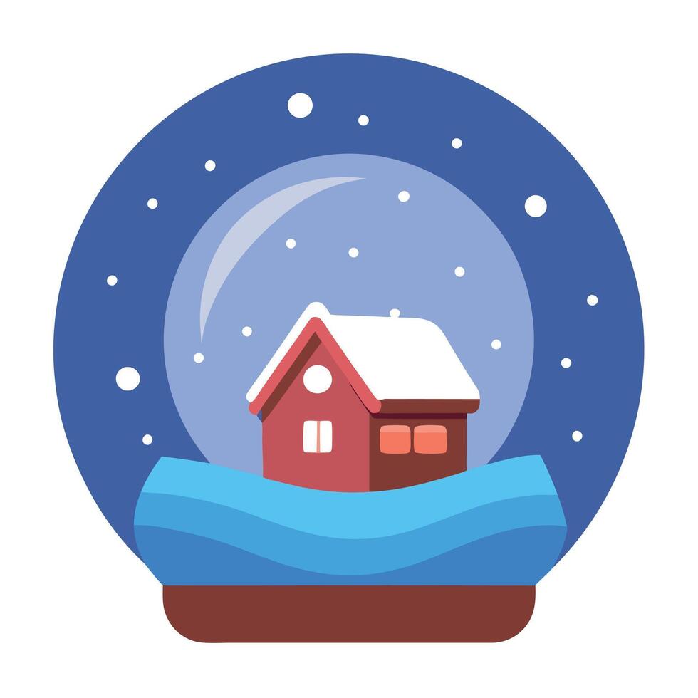 Christmas snow ball with house inside it and snowfall. vector
