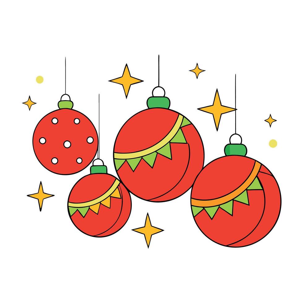 rojo Navidad antecedentes adornado con pelotas y estrellas. esclarecedor el fiesta espíritu vector