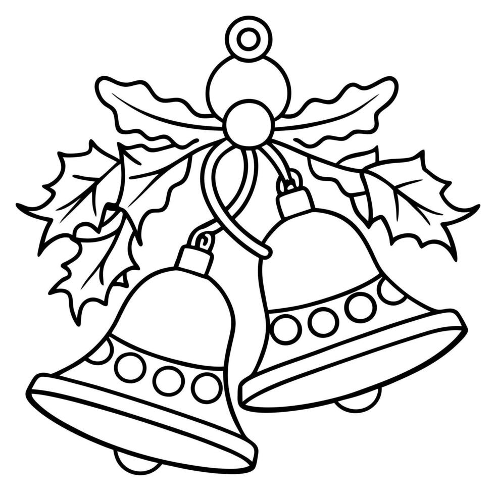 Two festive bells hanging from a beautifully decorated Christmas tree vector
