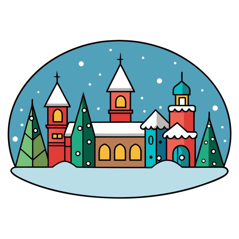 Fantastic Christmas Cityscape. Beautiful Abstract Illustration on Blurred background vector