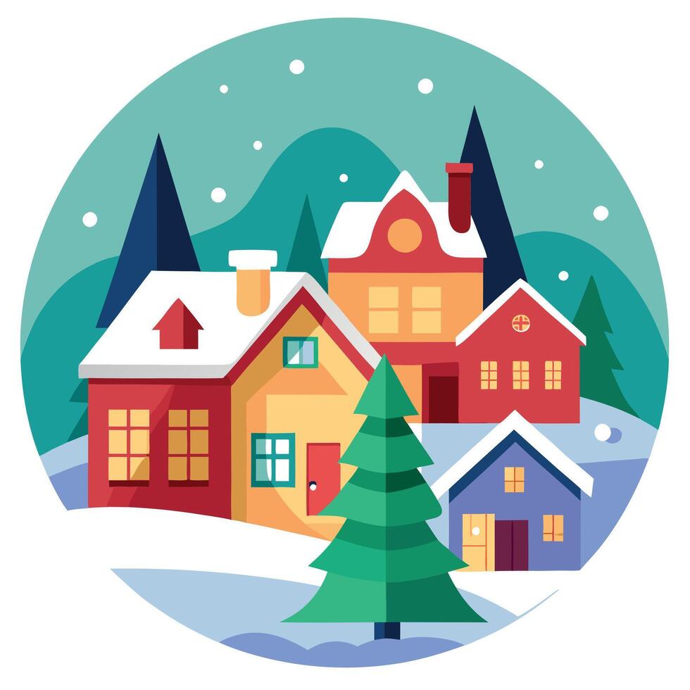 Winter village with houses and trees in the snow vector