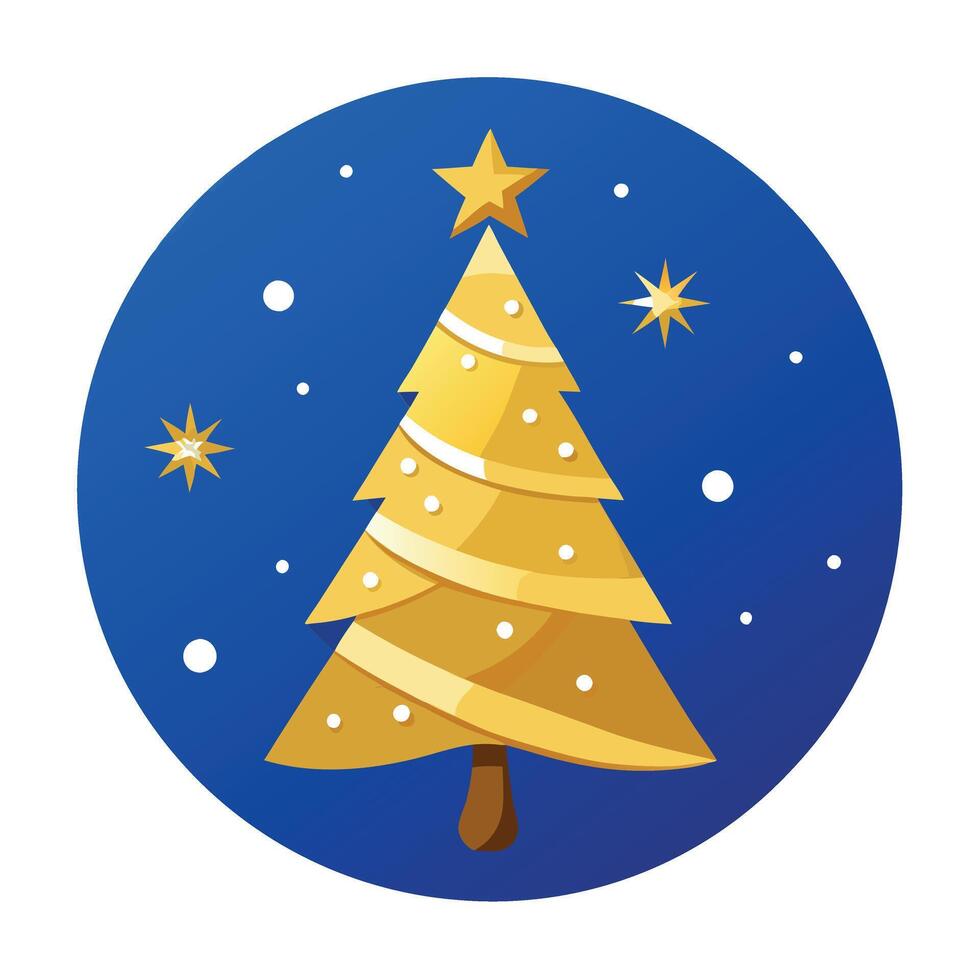 Golden christmas tree with stars and shiny lights on a blue abstract night background vector