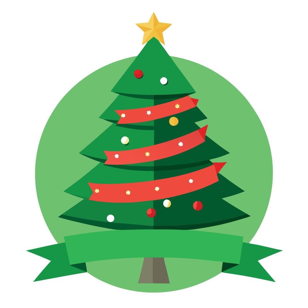 Christmas tree on green background. Copy space. Banner. Xmas greeting card vector