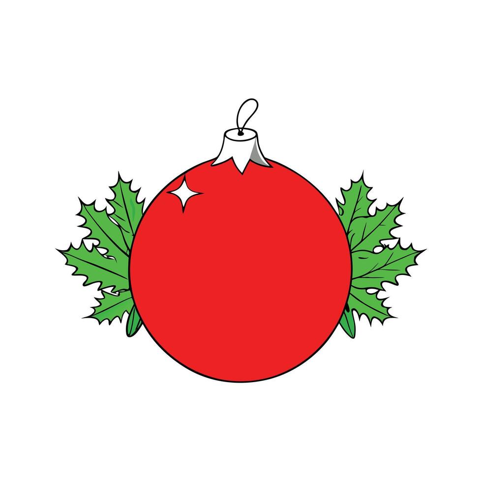 Red christmas background with red christmas ball and fir leaves. Copy space vector