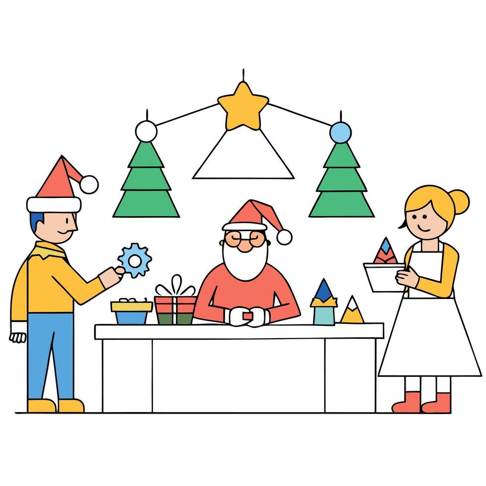 Christmas craft workshop. people learn to make christmas handmade stuff vector