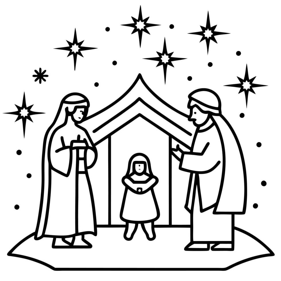 Traditional nativity scene set against a starlit night. capturing the spiritual essence of Christmas vector