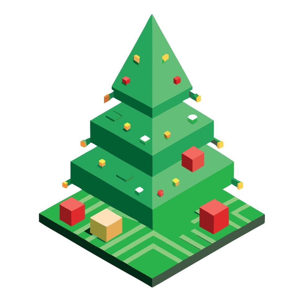 Christmas Tree of Electronic Computer Board Photorealistic Illustration. 3d Illustration. Copy Space vector