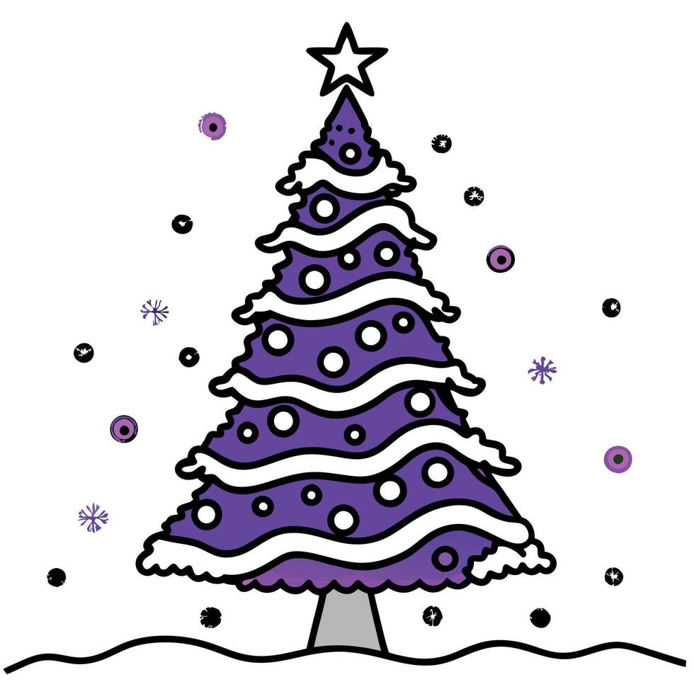 Christmas tree. generative with purple decoration. snow and a winter background with copy space vector
