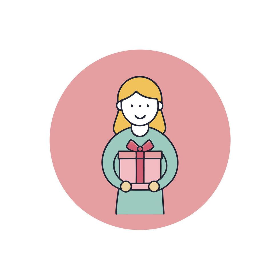 Illustration of top view of crop anonymous female holding present box in daytime on pink background vector