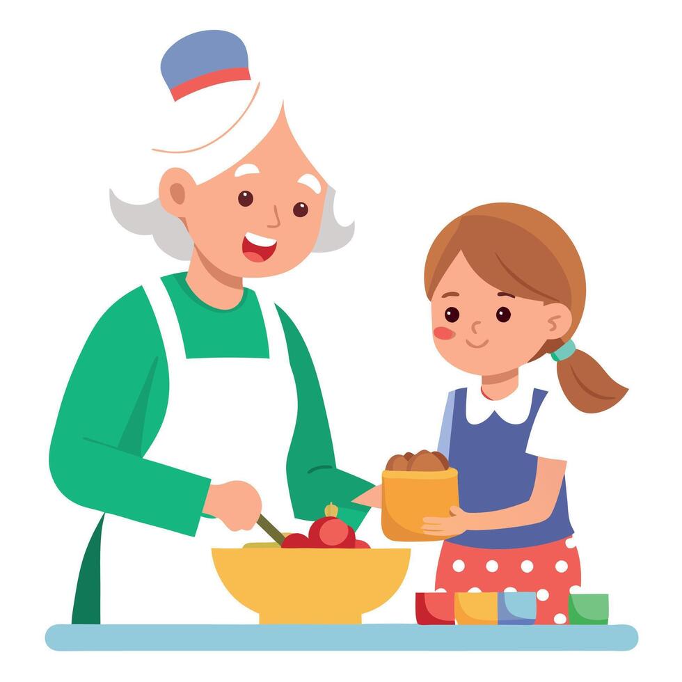Grandmother and granddaughter baking together for Christmas vector