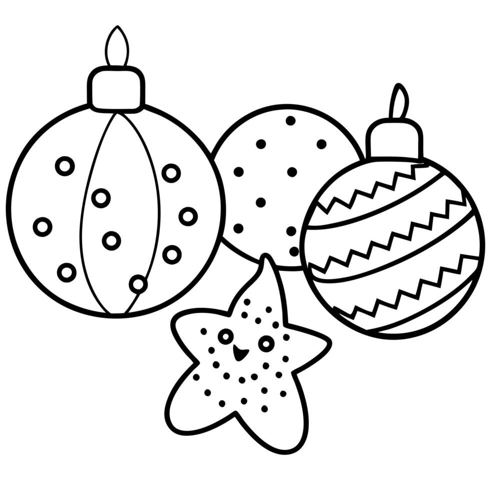 Image of cute cookies and other Christmas ornaments lined up. vector