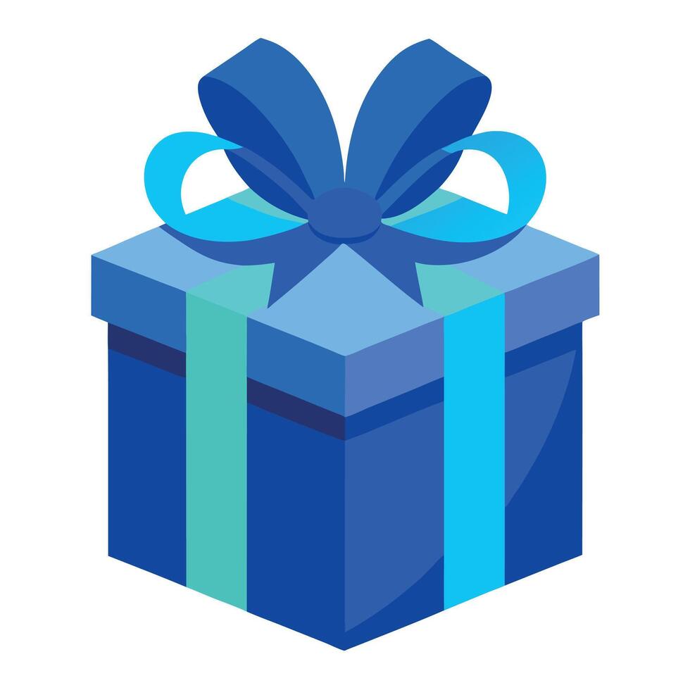 Beautiful decorative gift box. blue bow and long ribbon. vector