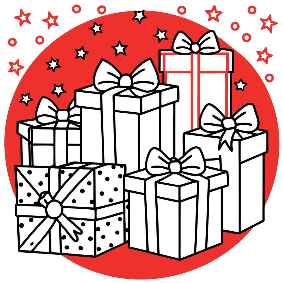 Illustration of full frame of red gifts with ribbons and bows on red background vector