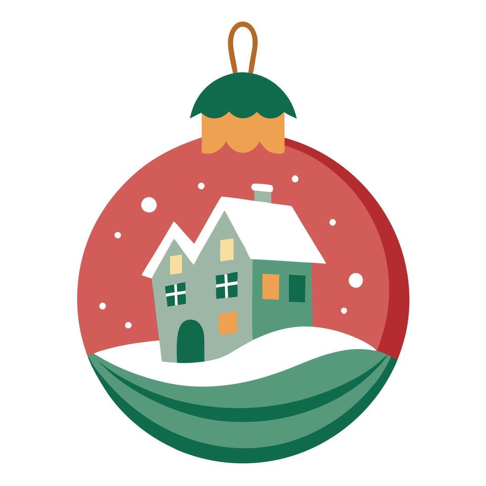 Christmas tree ornament consists of a ball with a house drawing vector