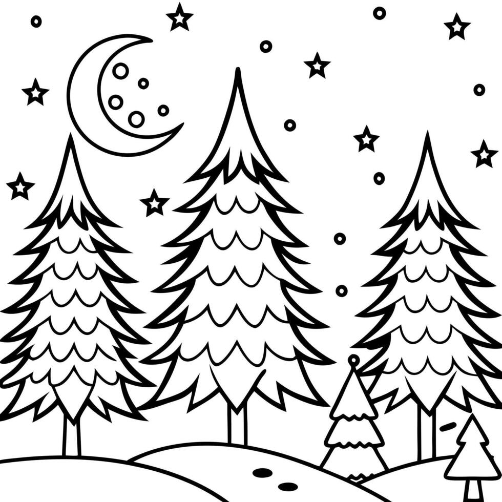 Christmas background illustration of a night over a forest vector