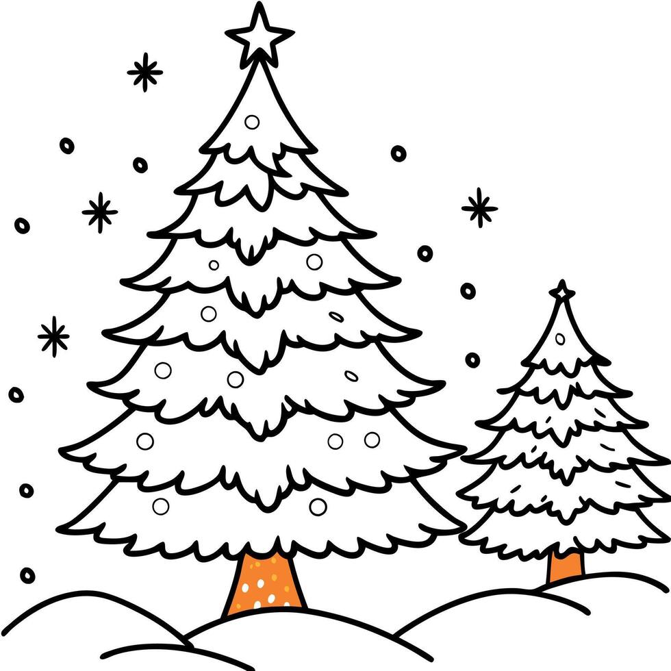 Orange christmas tree in the snowy winter forest with copy space vector