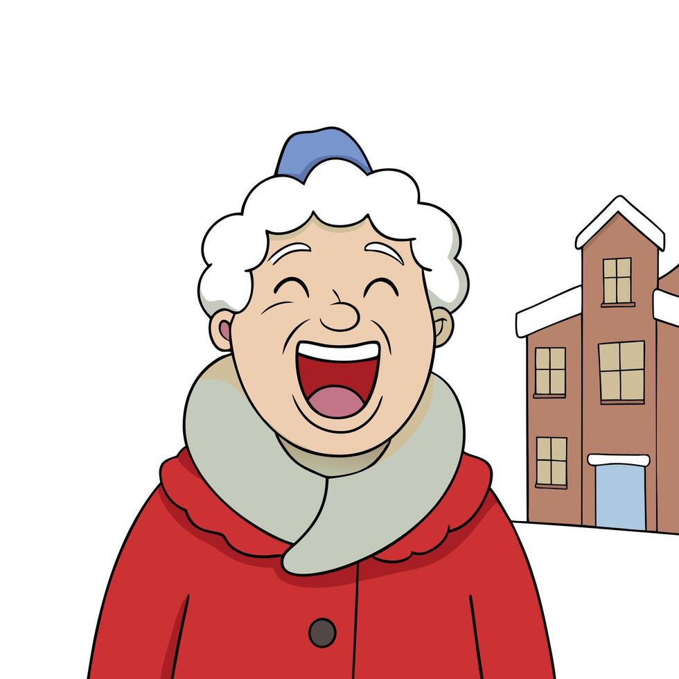 Cute grandmother laughing in the steeets at christmas time vector