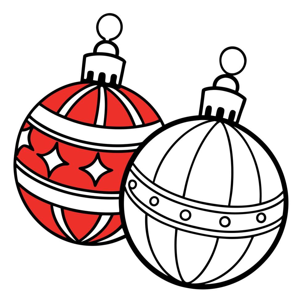 Red and silver christmas ornaments on a white background. vector