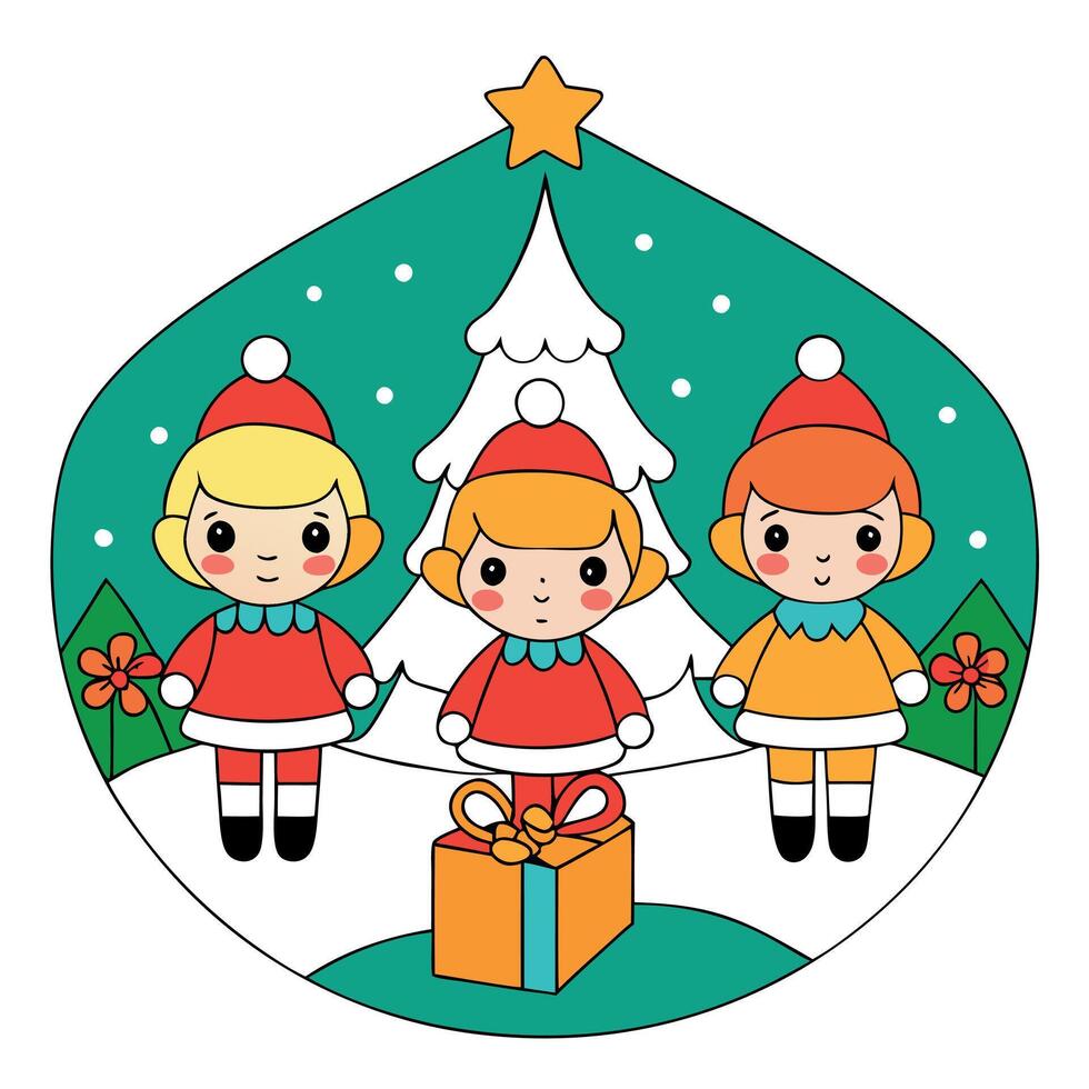 Intricate arts cute dolls festive Christmas illustration and background. vector
