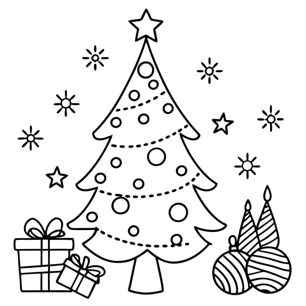 Festive Celebration with Christmas Tree and Decorations. Merry christmas and happy new year concept vector