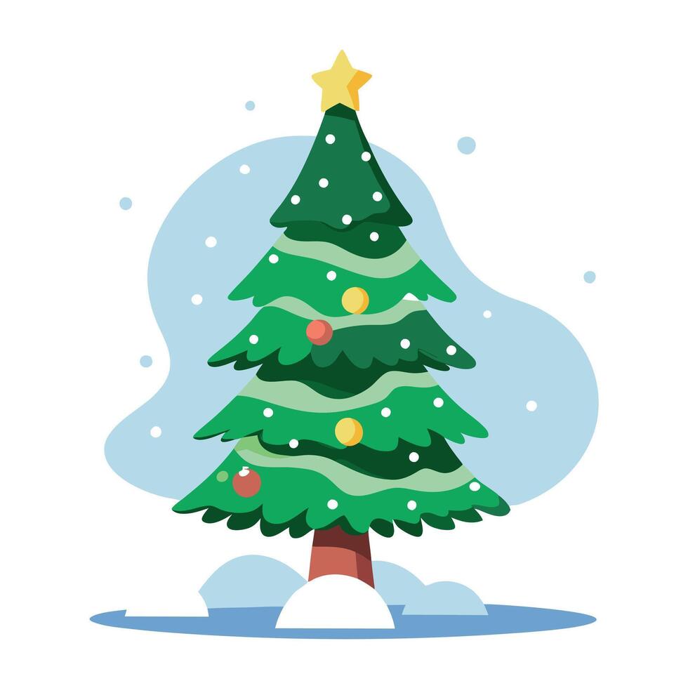 Christmas tree on the background of the snow. water color painting style christmas tree illustration vector