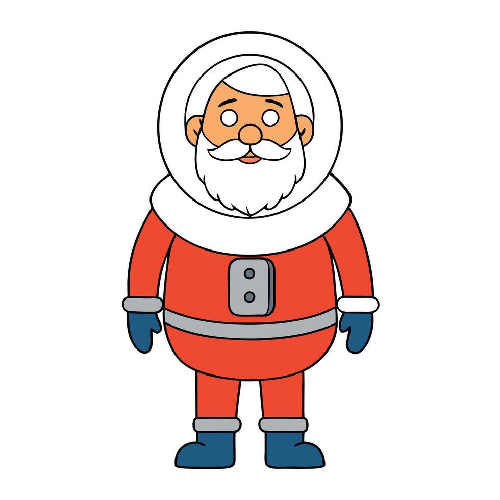 Father christmas dressed as a futuristic astronaut in outer space. vector