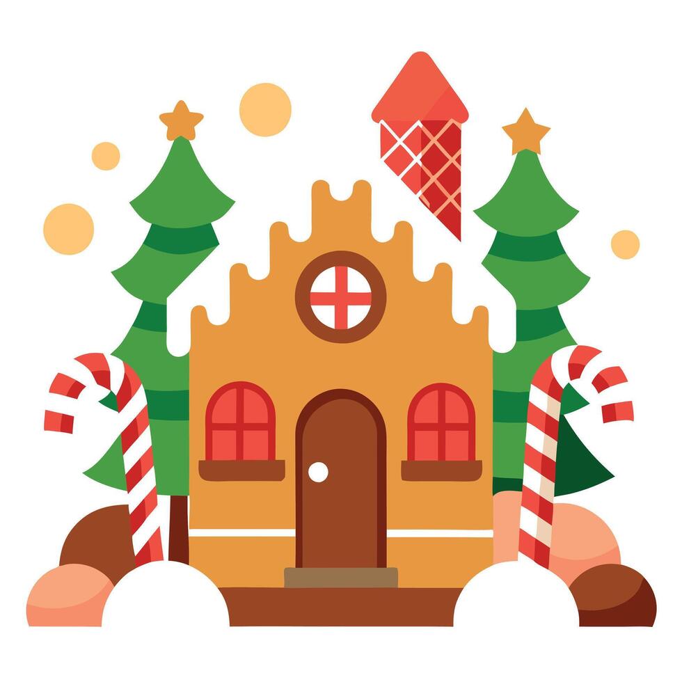 Fairy tale Christmas candies village with a gingerbread house and candy canes. winter scene. image vector
