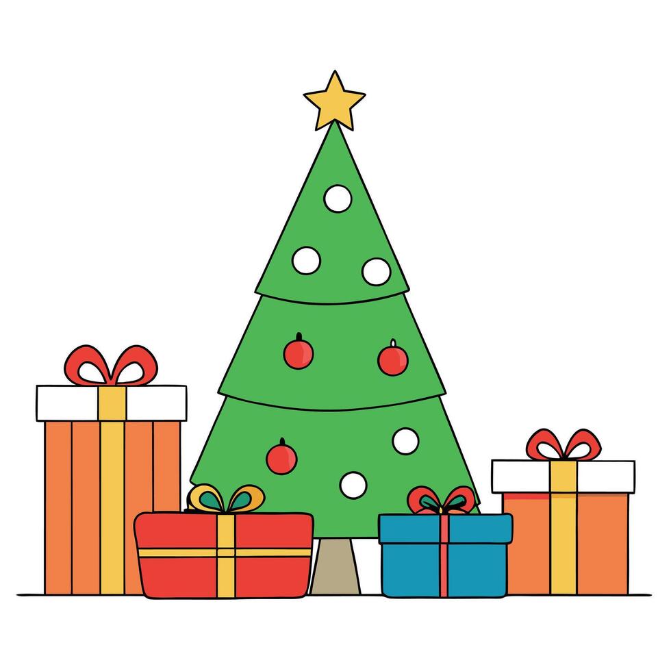 Image of Christmas gift boxes under the Christmas tree at home vector