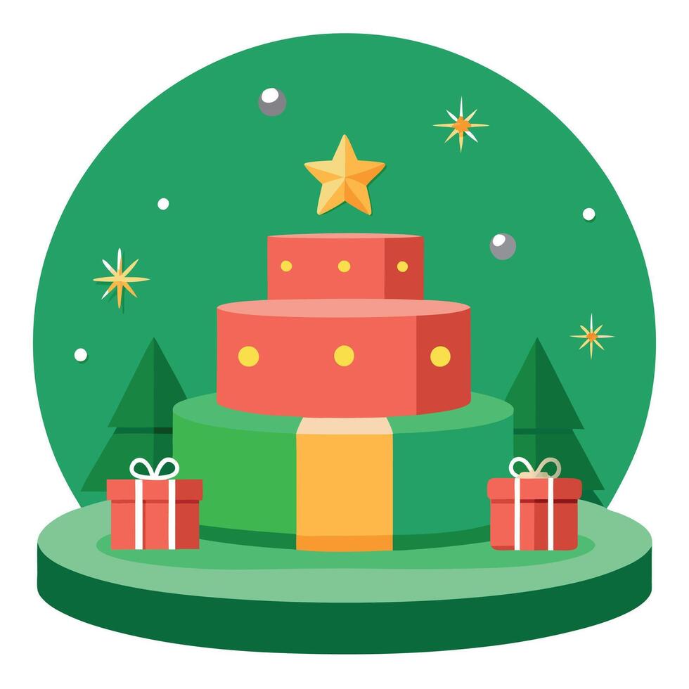 Christmas podium for product shooting with green background vector