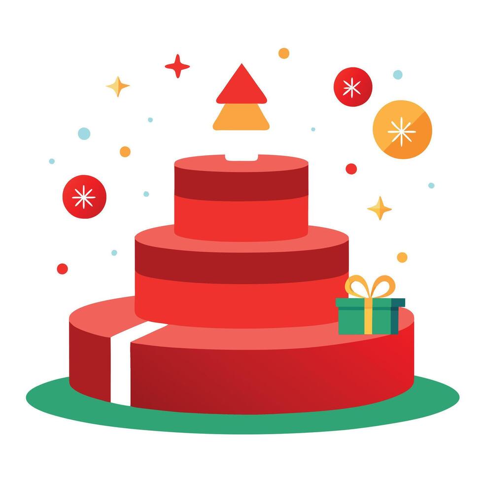 A red cake with a christmas tree on top vector