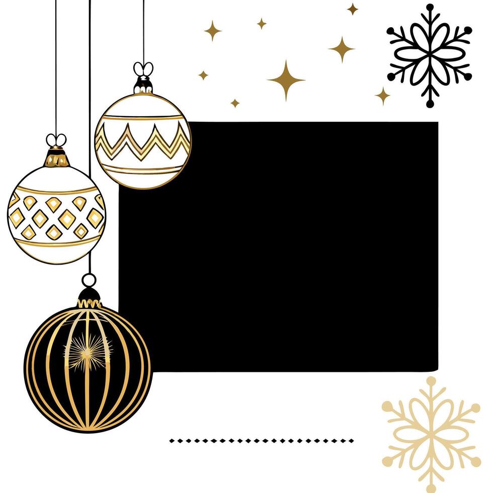 Fancy golden and black christmas background with ornaments. Greeting card mockup vector
