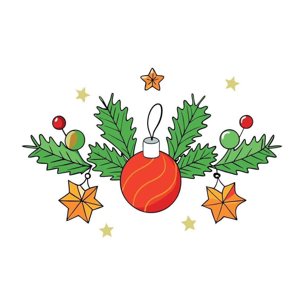 Christmas decorations and pine branches on a white background vector